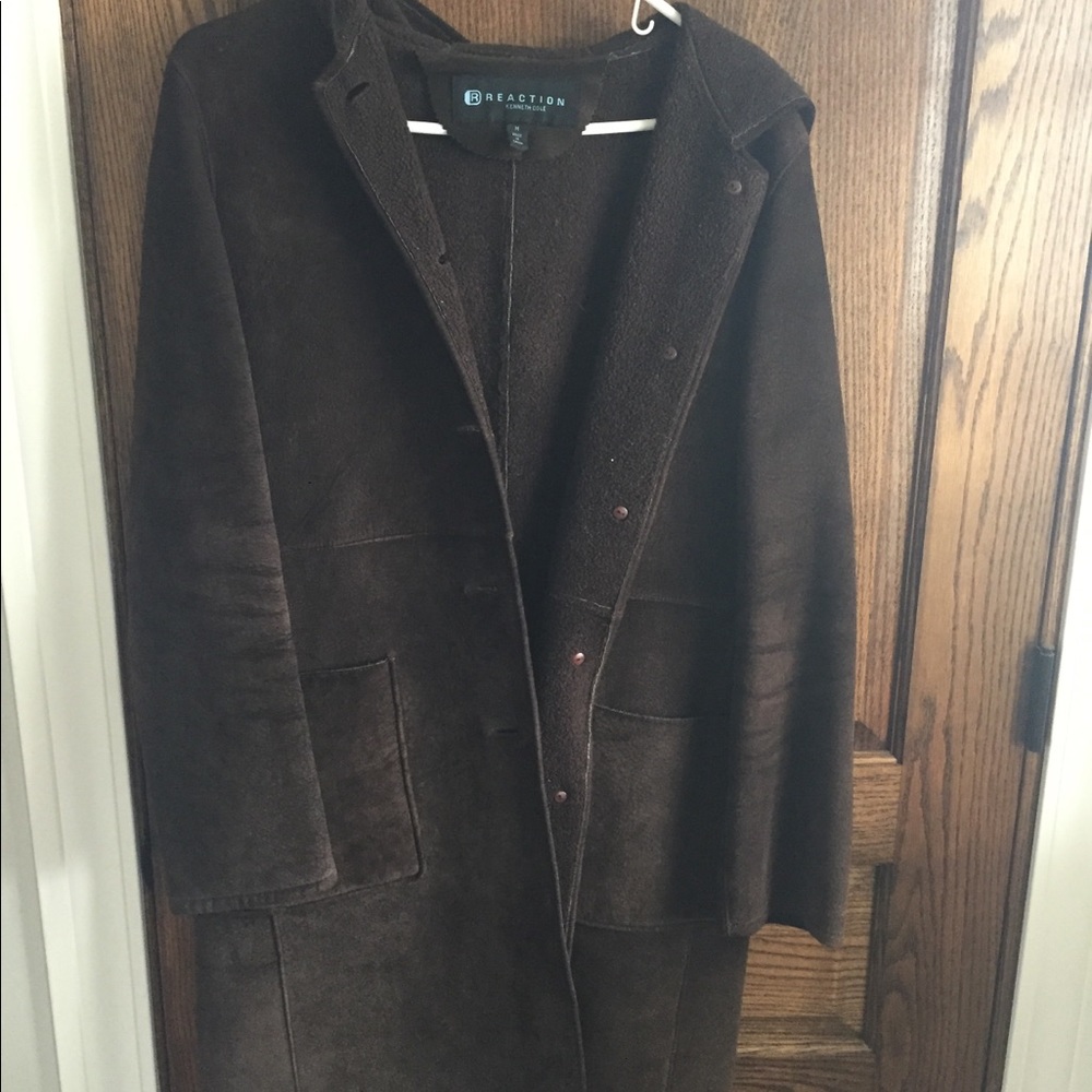 Kenneth Cole Reaction Brown Suede Hood Coat size M